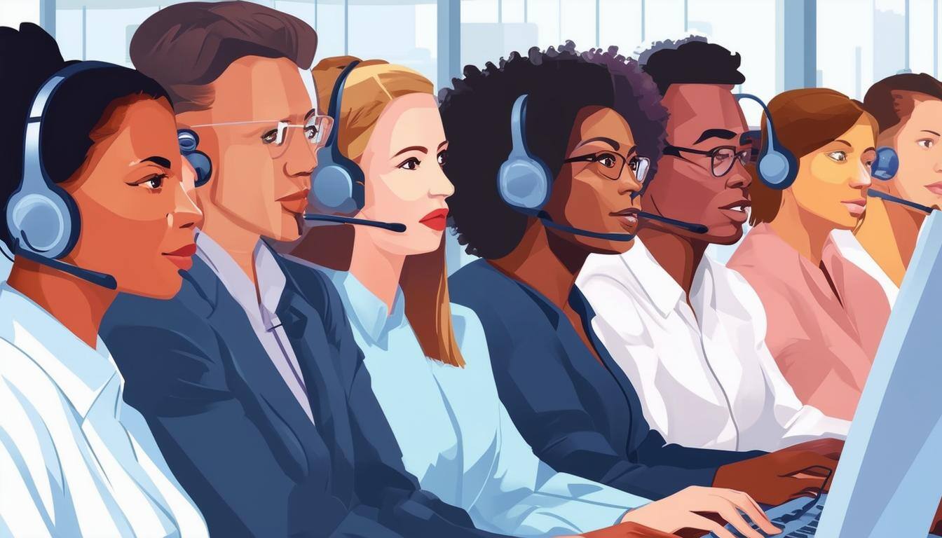 Image Suggestion Image of diverse customer service agents working in a modern call center