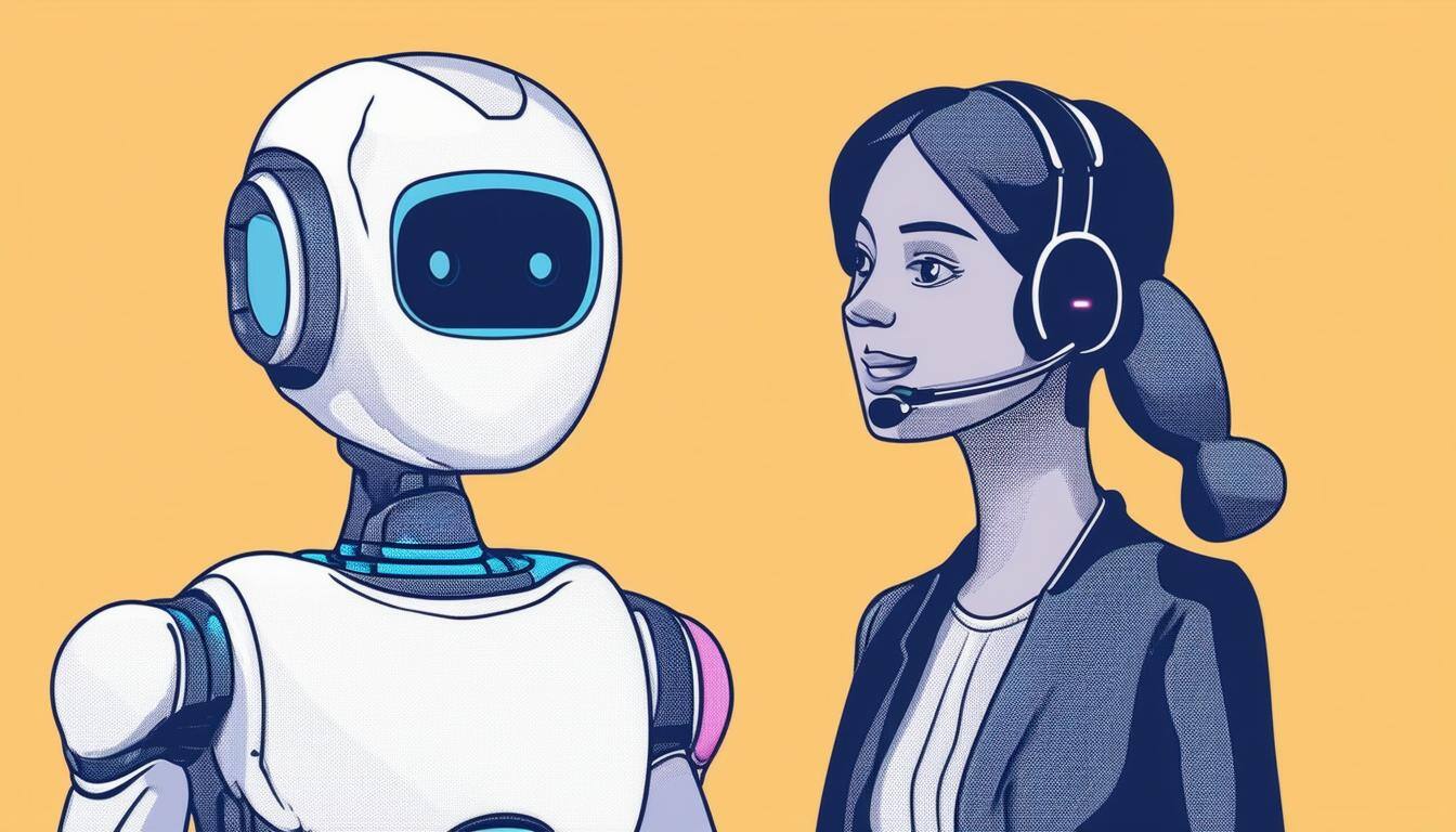 Image of a chatbot alongside a human agent, illustrating the combination of AI and human support in customer service-1