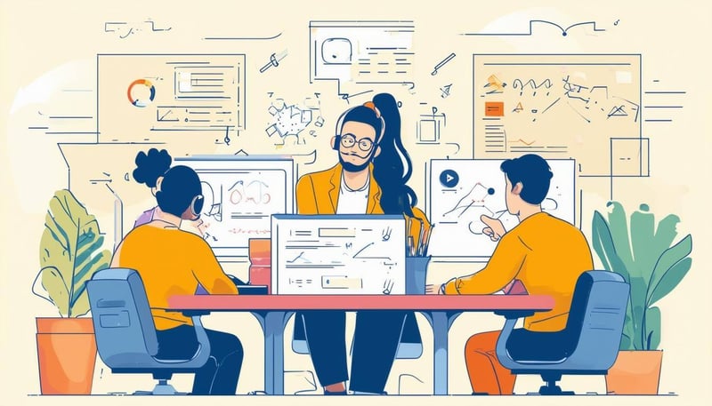 Image of a customer support team collaborating at a desk, showcasing teamwork and problemsolving-1