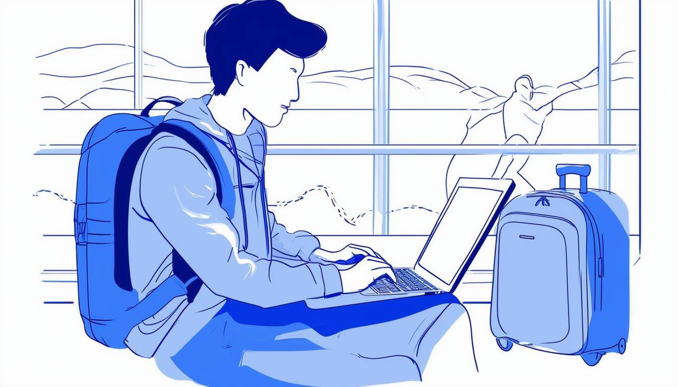 Image of a person working on a laptop while traveling, symbolizing flexibility
