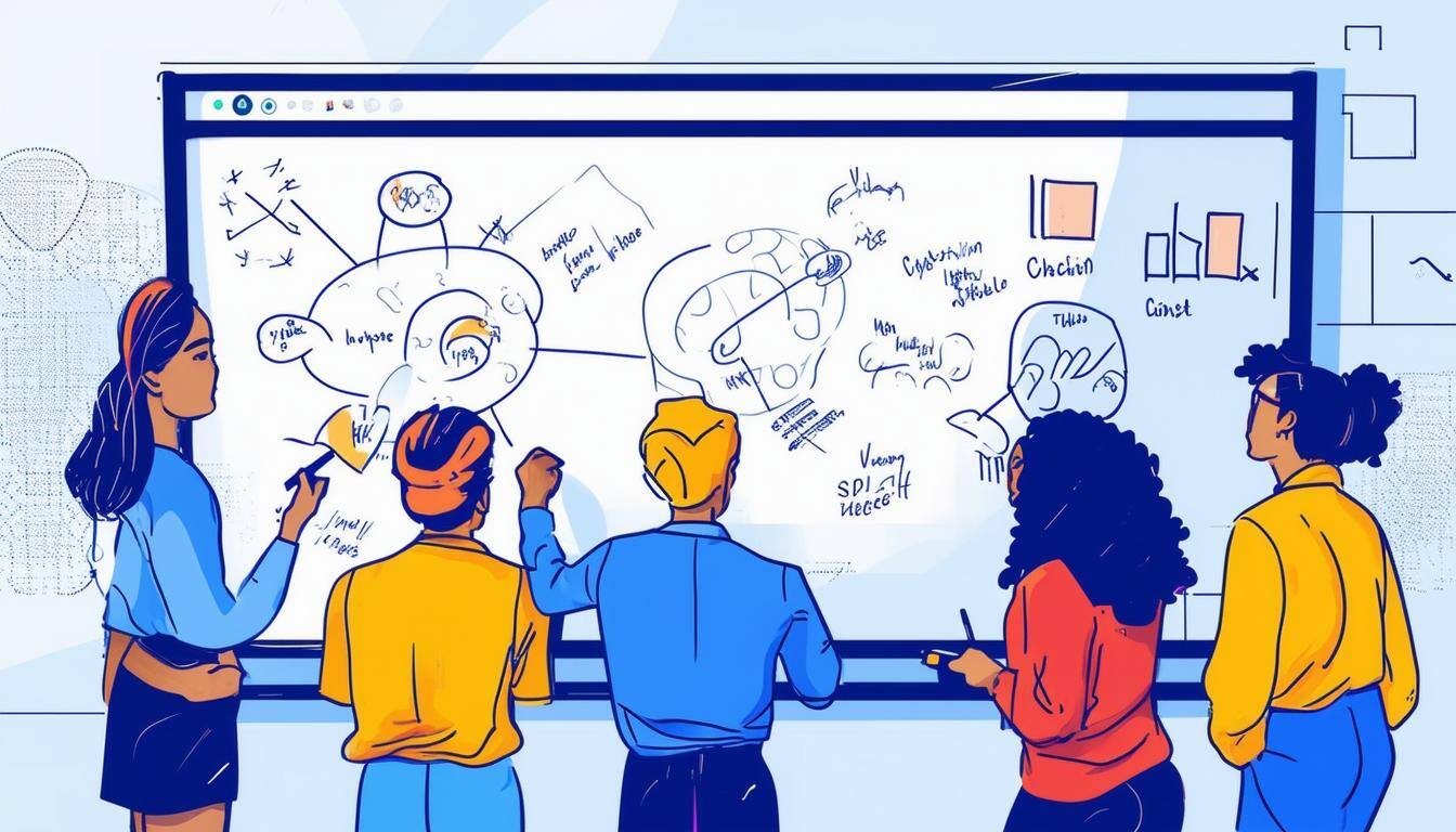 Image of a team brainstorming on a virtual whiteboard