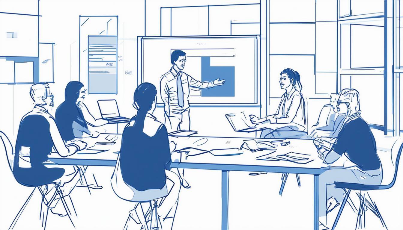 Image of a training session with an admin manager guiding a small group