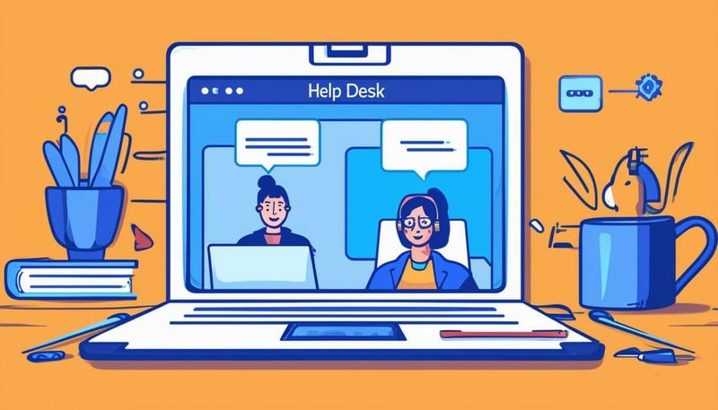 Image of a virtual help desk chat interface on a laptop screen-1