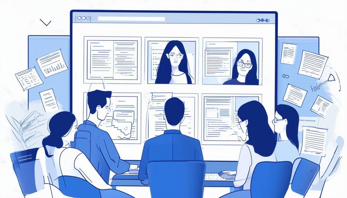 Image of a virtual meeting with participants collaborating on shared documents
