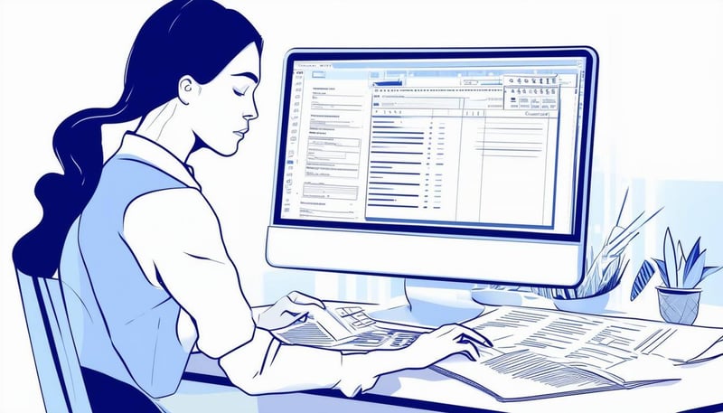 Image of an admin assistant multitasking between documents and a computer-2